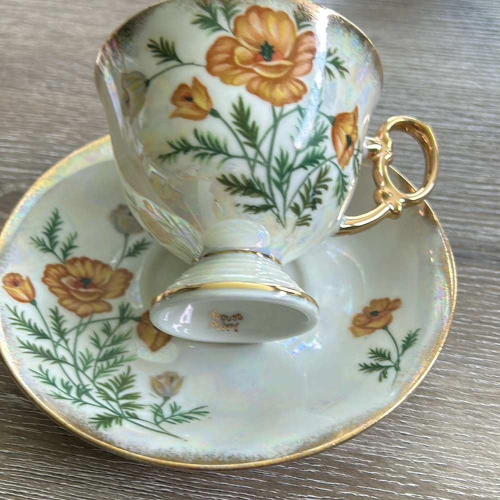 COPY - Vintage Japan Flower of the Month August “Poppy” lusterware footed cup…
